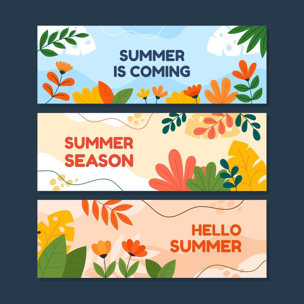 conjunto de coleção de banner floral de temporada de verão vetor