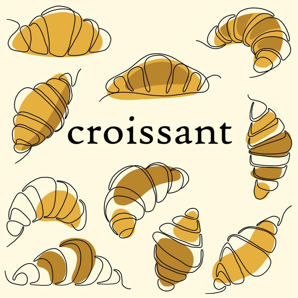 simplicidade croissant pão à mão livre desenho plano de linha contínua. vetor