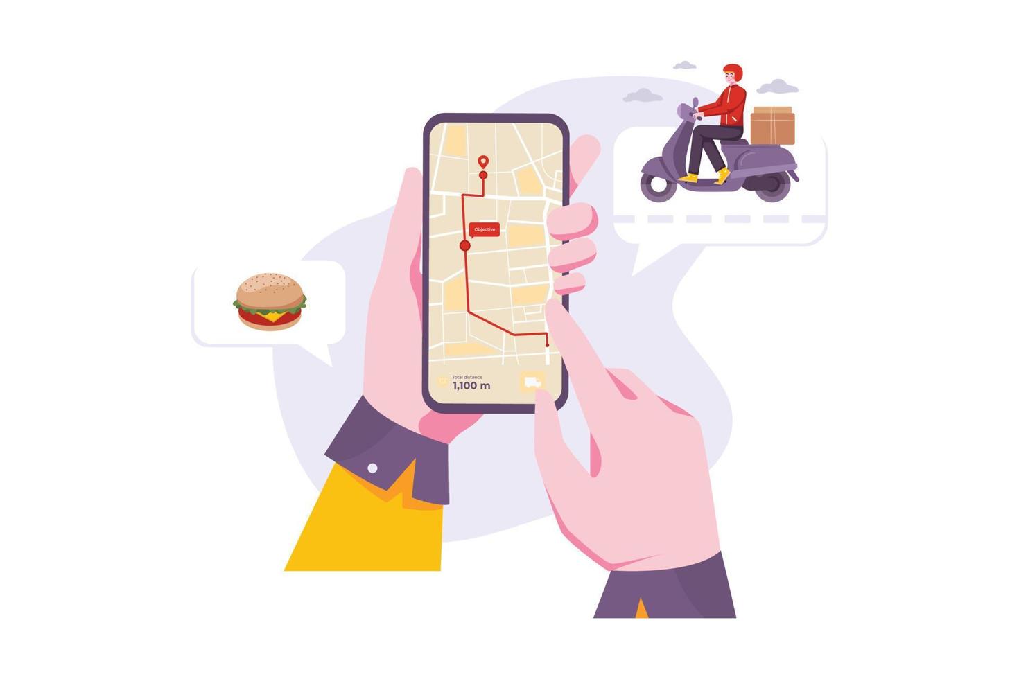 aplicativo de entrega de comida rastreando um serviço de entregador vetor