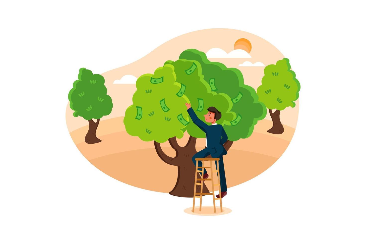 empresário arrancando dólar da árvore vetor