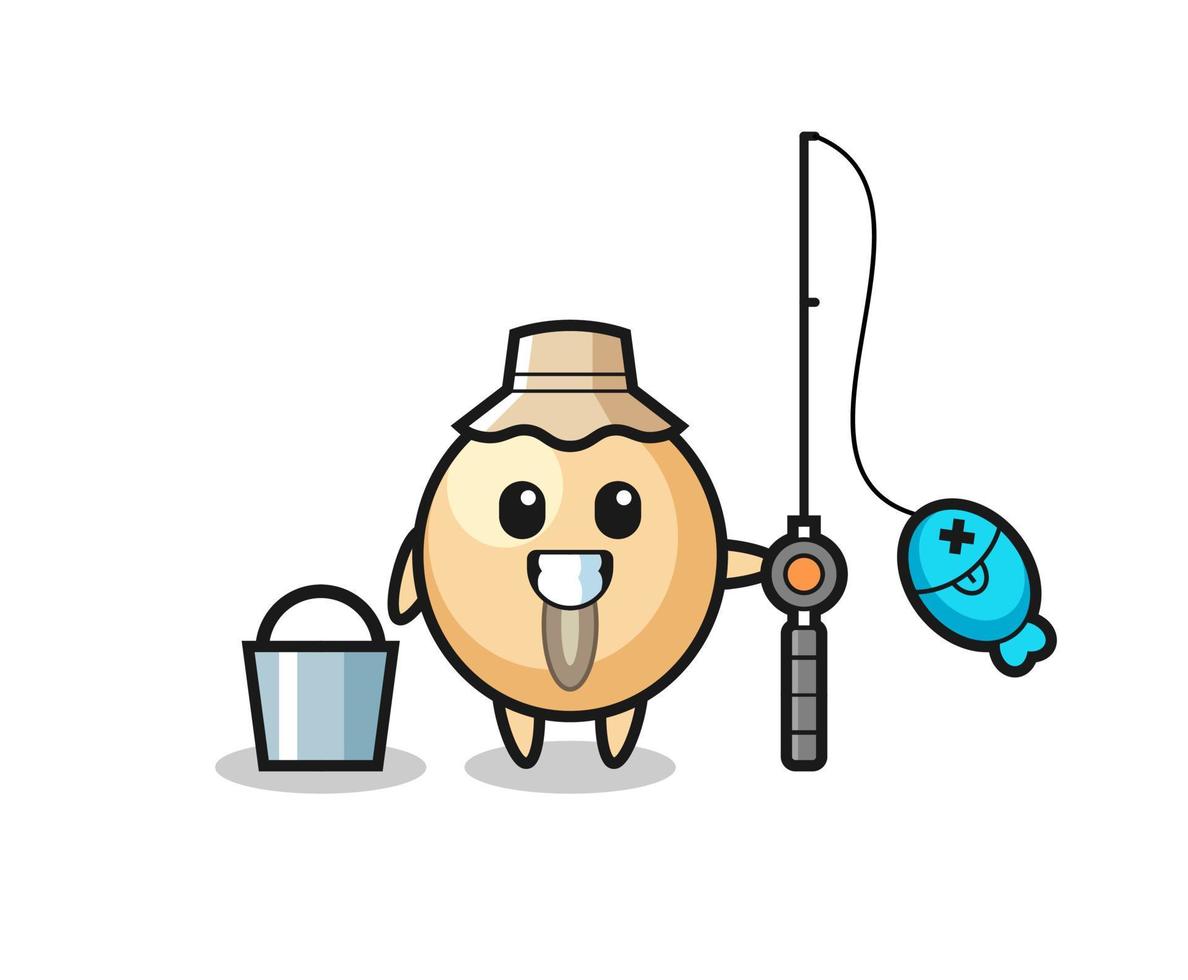 personagem mascote do feijão de soja como pescador vetor