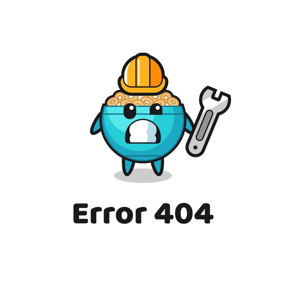 erro 404 com o mascote bonito da tigela de cereal vetor