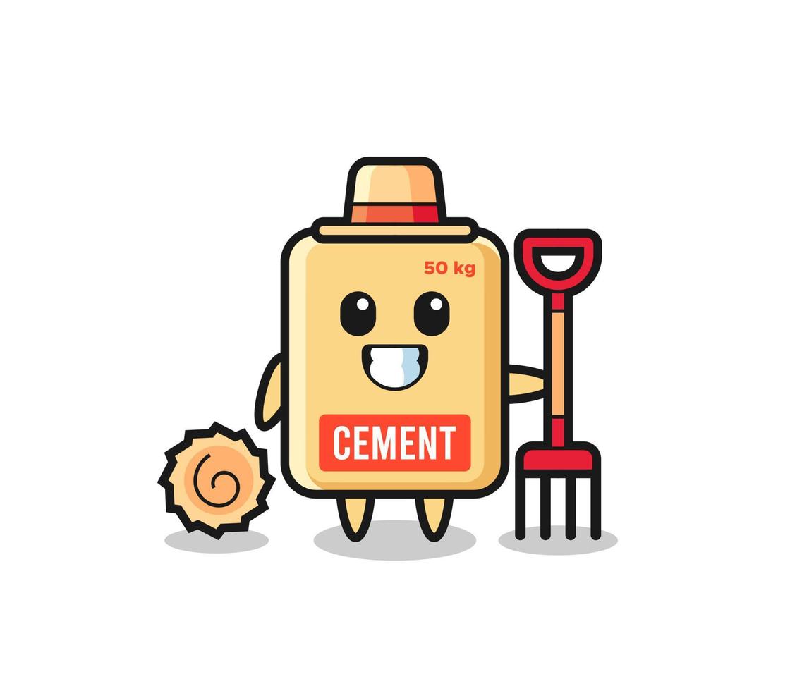 personagem mascote do saco de cimento como agricultor vetor
