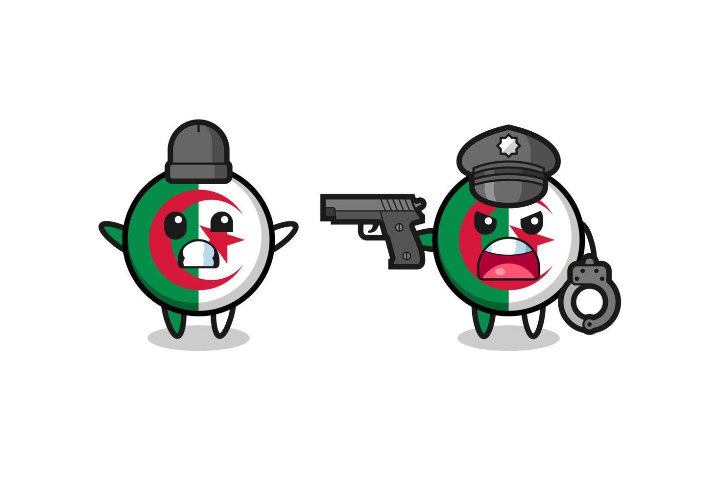 ilustração de ladrão de bandeira da argélia com as mãos para cima pose pego pela polícia vetor