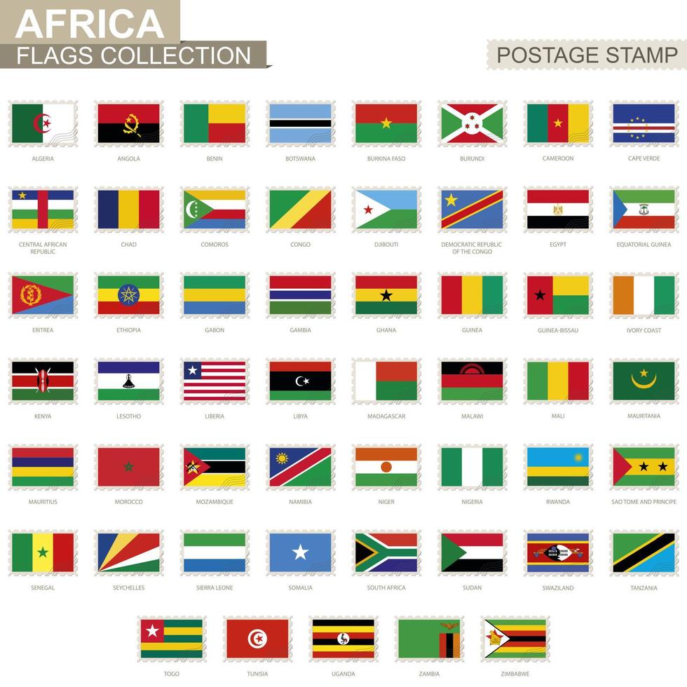 selo postal com bandeiras da África. conjunto de 53 bandeira africana. vetor