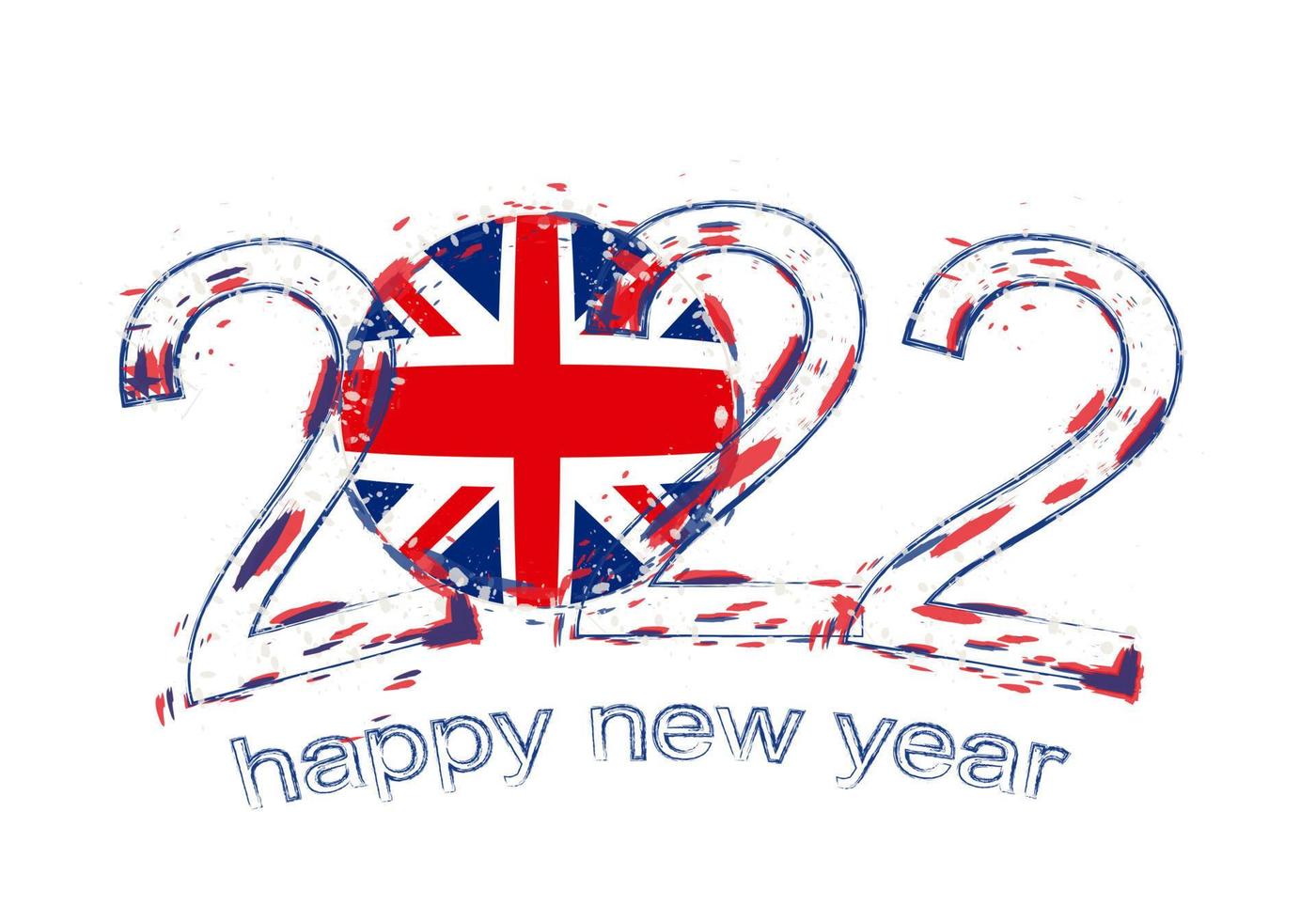 feliz ano novo de 2022 com bandeira do reino unido. vetor