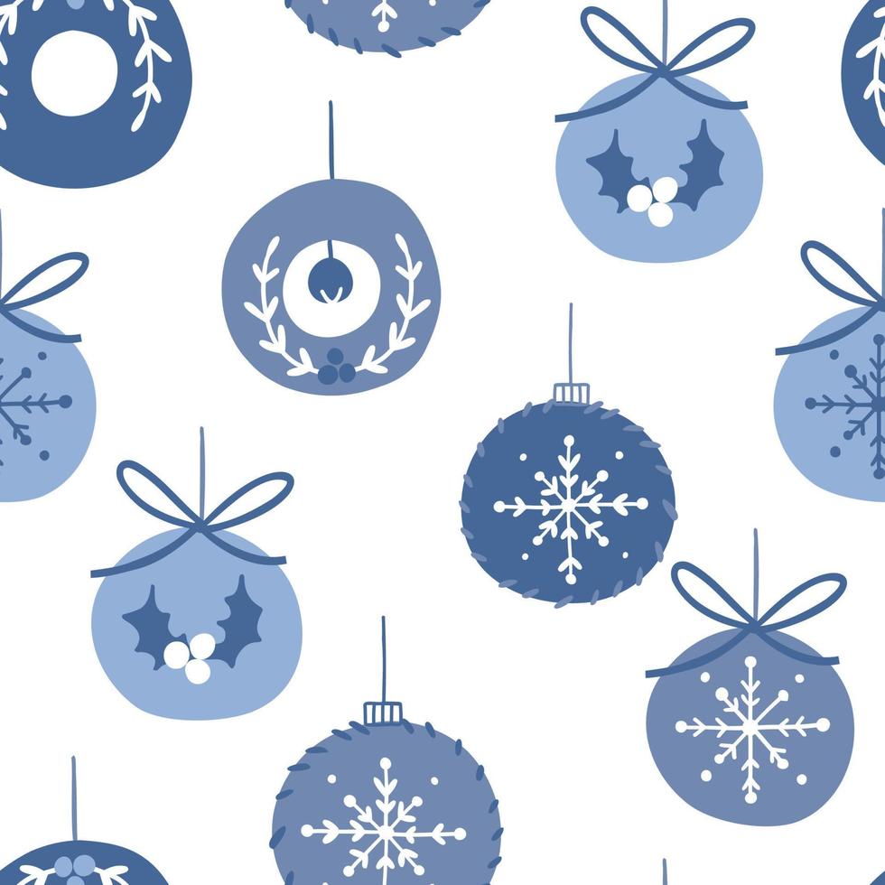 sem costura padrão com diferentes decorações para árvores de natal, bolas de cores diferentes. ilustração vetorial festiva desenhada à mão. imprimir para tecido, papel de embrulho, talheres para viagem. vetor