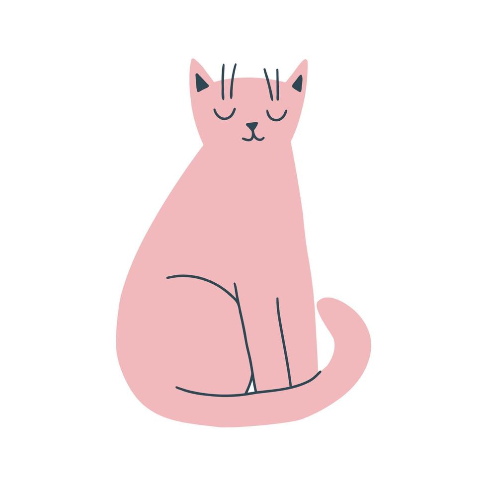 lindo gato rosa sentado com os olhos fechados. ilustração vetorial plana isolada no fundo branco. vetor