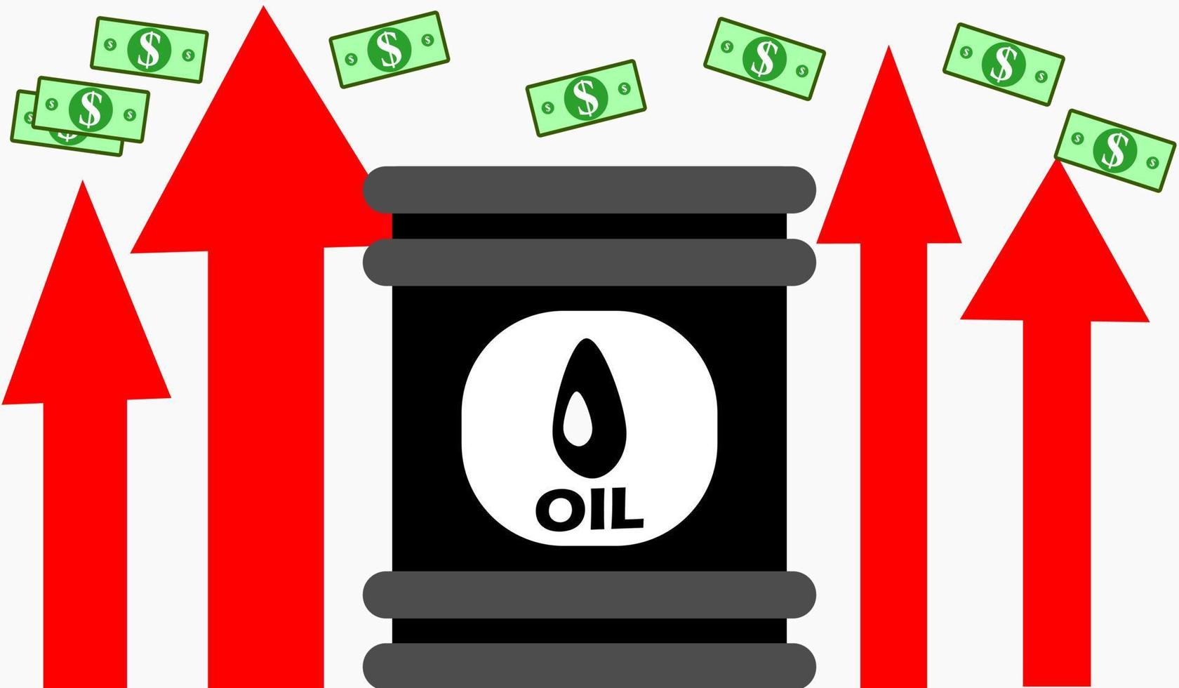 aumento do preço do petróleo, barril de petróleo, tendência de alta do dólar petro, aumento dos preços do petróleo bruto, aumento do preço do vetor de ilustração do barril de petróleo, eps,