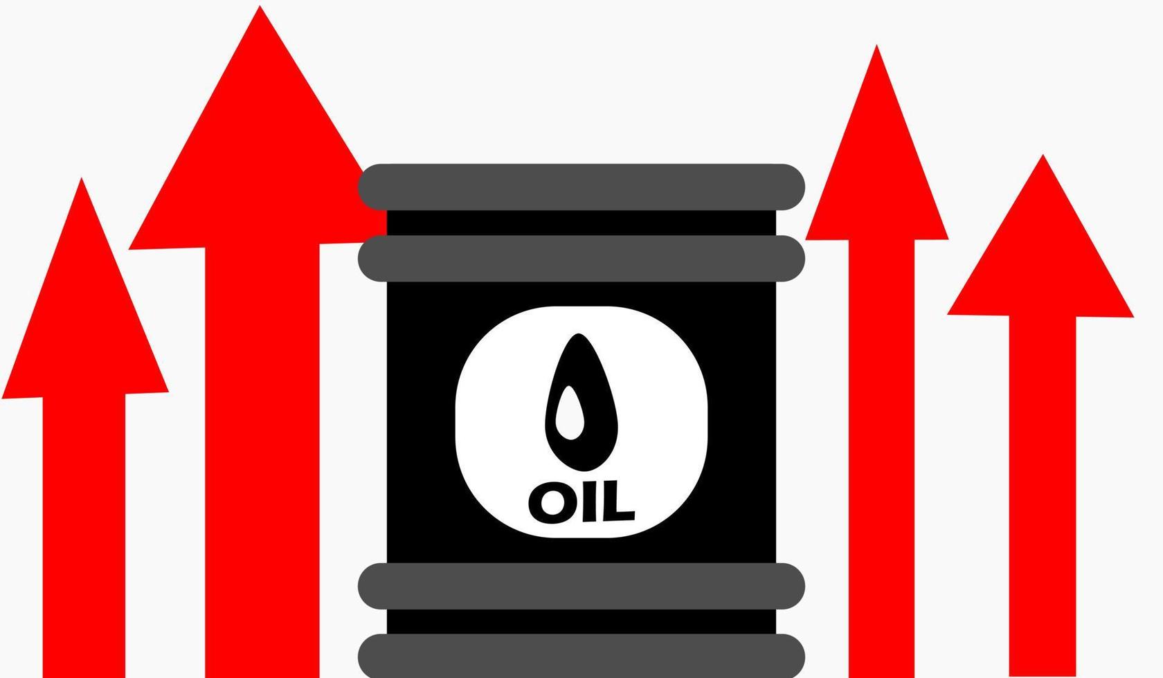 ilustração vetorial preço do petróleo subindo barril de óleo de design plano com seta vermelha bom para o seu design de elemento, plano de fundo, símbolo. vetor