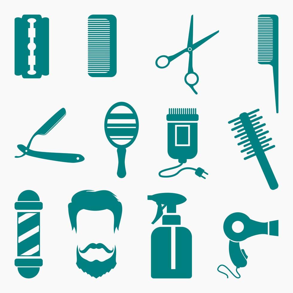 vetor editável de conjunto de coleção de ícones de barbeiro monocromático