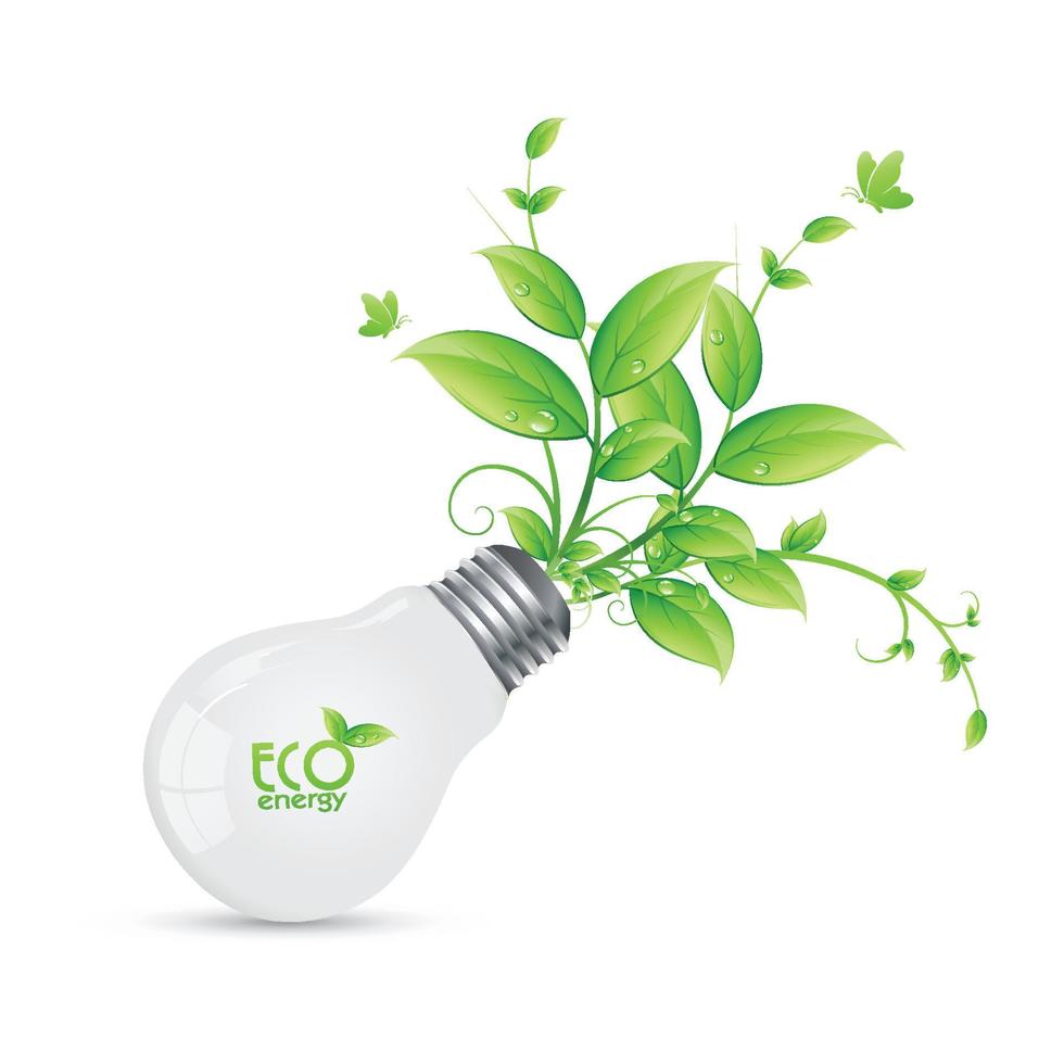 projeto de energia eco com árvore crescendo de bulbs.vector ilustração vetor