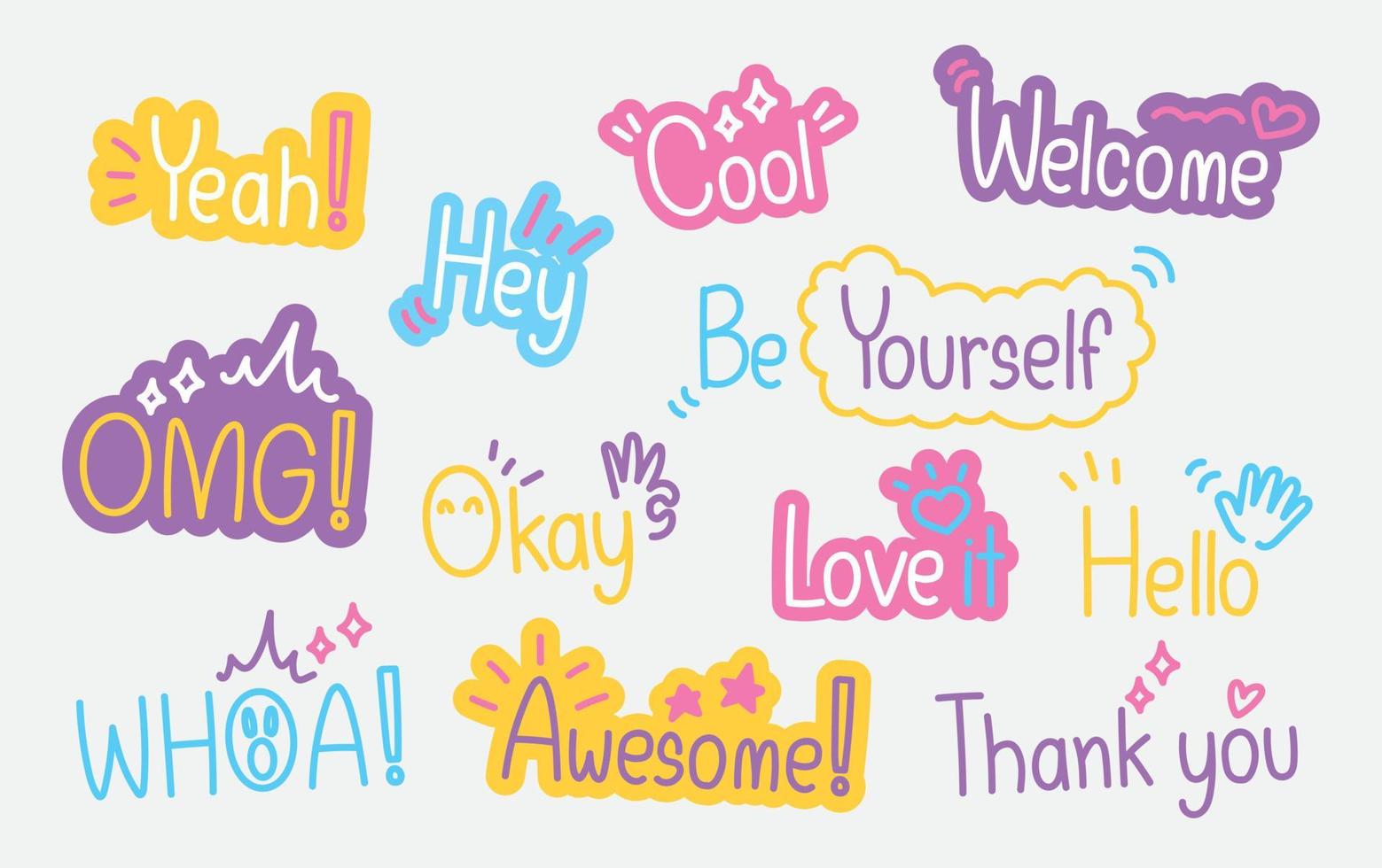 texto bonito em conjunto de vetores de estilo doodle.