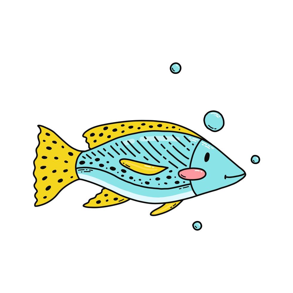 peixe marinho bonito dos desenhos animados doodle. ilustração vetorial. vetor