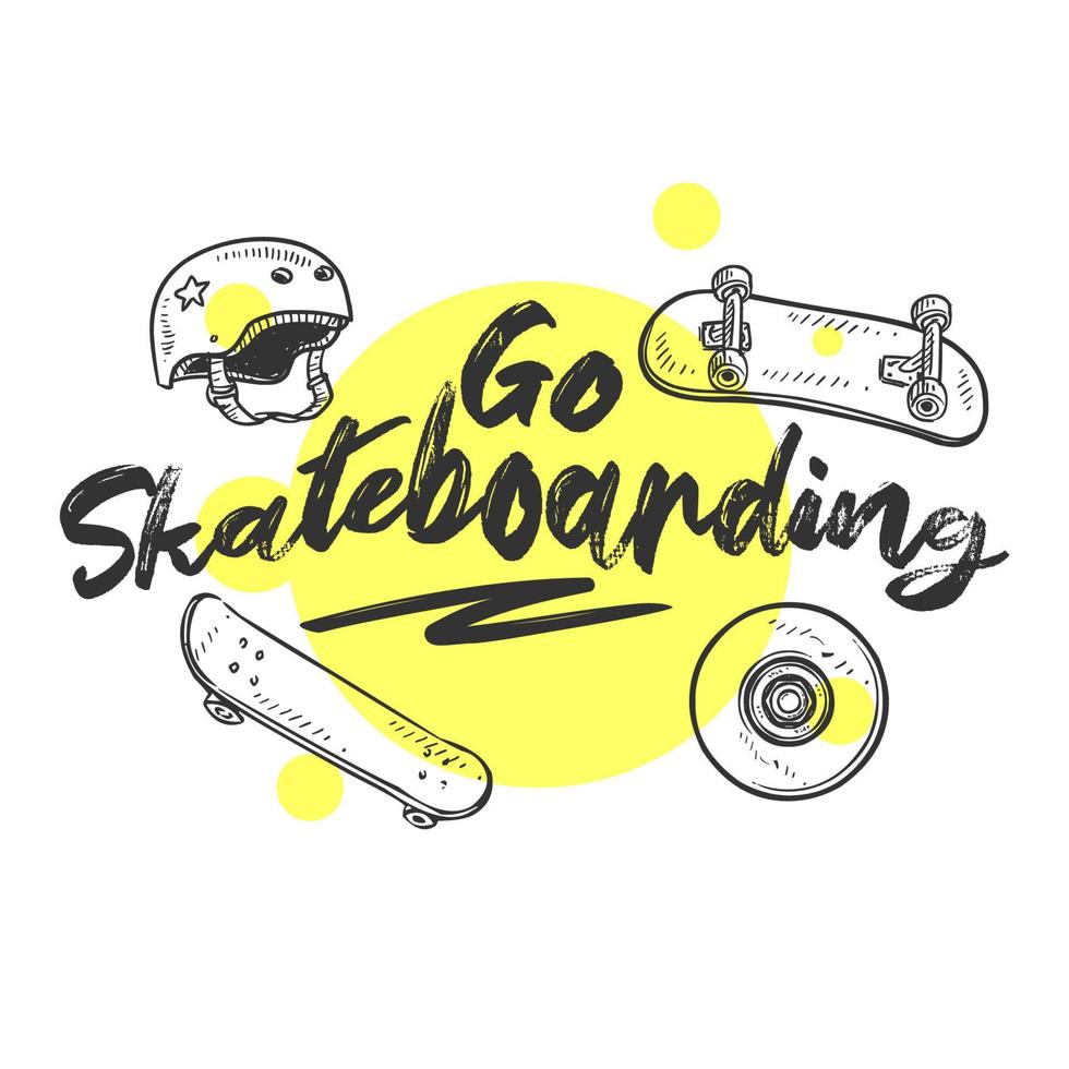 distintivo temático desenhado à mão com ilustração vetorial texturizada de skate e pronto para montar letras inspiradoras vetor