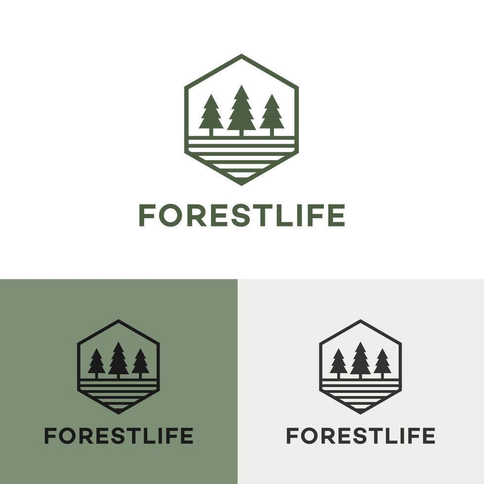 logotipo de floresta de pinheiros plana simples projeta vetor de conceito. modelo de logotipo de pinheiro de linha. emblemas, logotipos e emblemas vintage de acampamento e aventura ao ar livre.