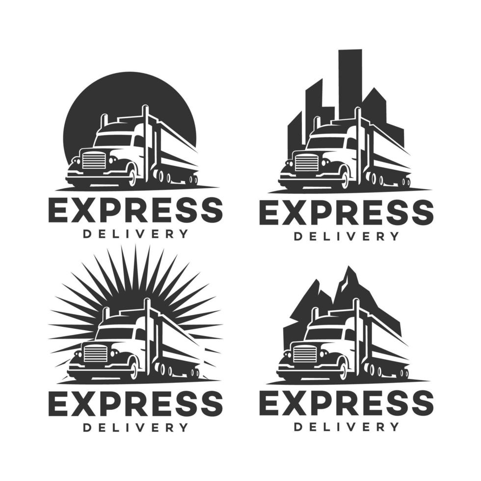 um conjunto de modelos de logotipo de caminhão, carga, transporte, logística, expresso vetor