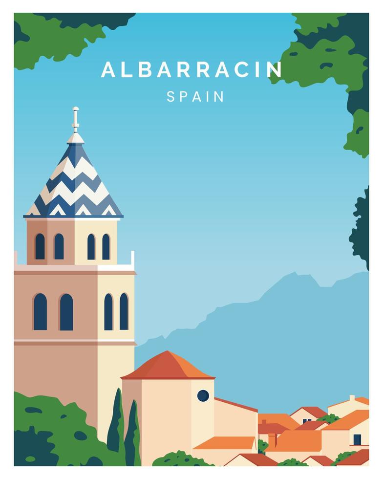 ilustração de paisagem de fundo Albarracin. viajar para a Espanha. adequado para pôster, cartão, impressão de arte vetor