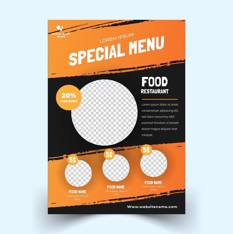 restaurante de comida de modelo de cartaz de panfleto moderno com design grunge vetor