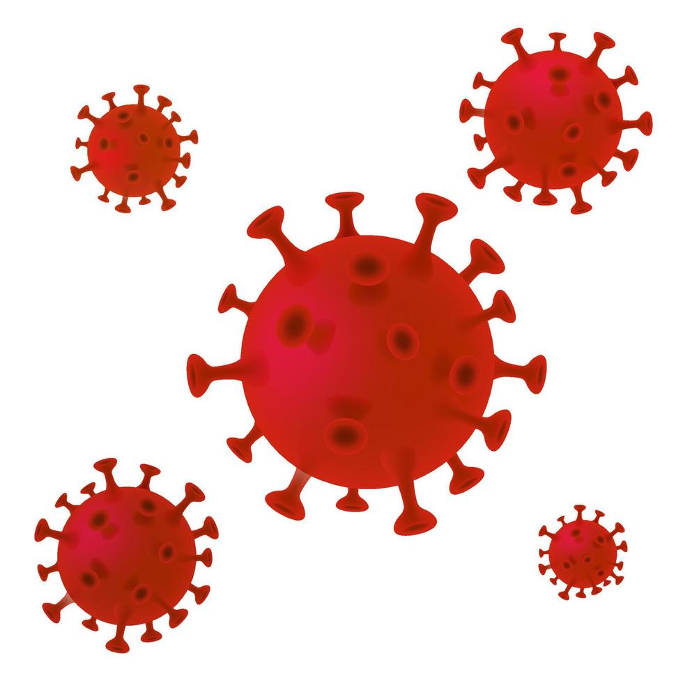 célula de coronavírus covid-19 em fundo branco, doença de vírus de microorganismos de germes vermelhos vetor
