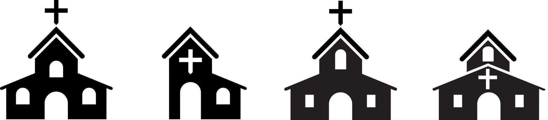 conjunto de ícones de linha de construção de igreja. ícones da religião cristã. estilo simples vetor