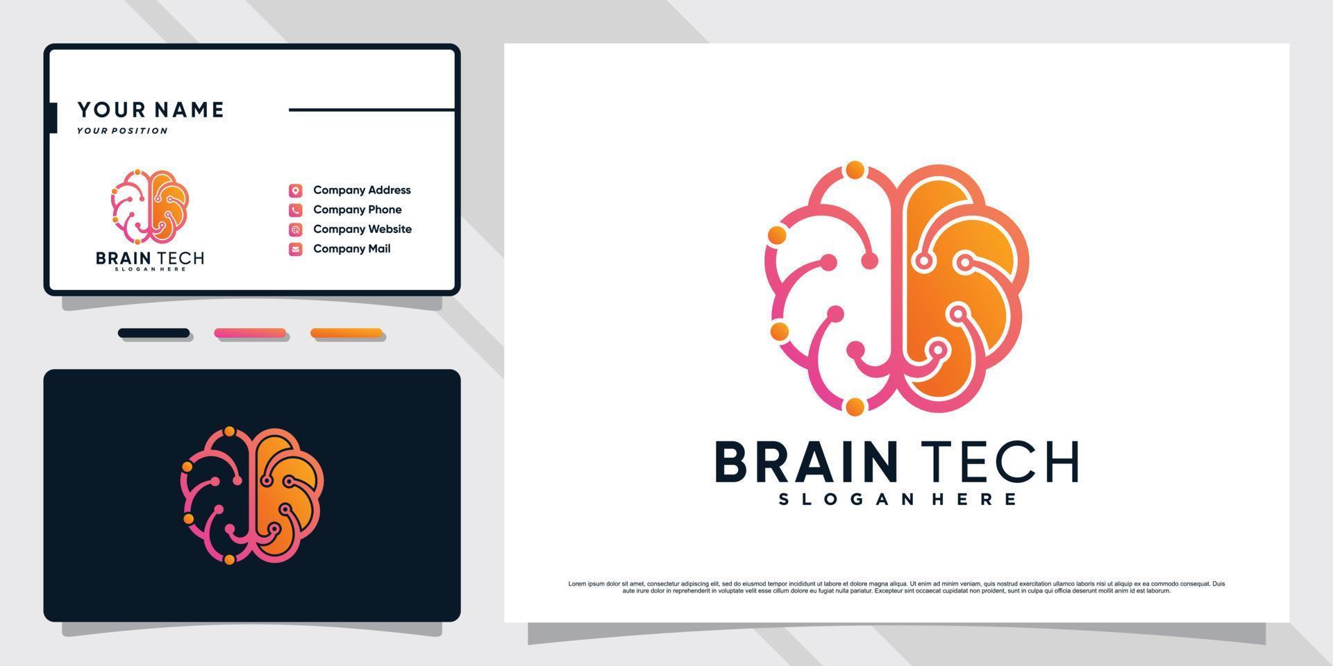 ilustração de design de logotipo de tecnologia cerebral com conceito criativo e vetor premium de modelo de cartão de visita