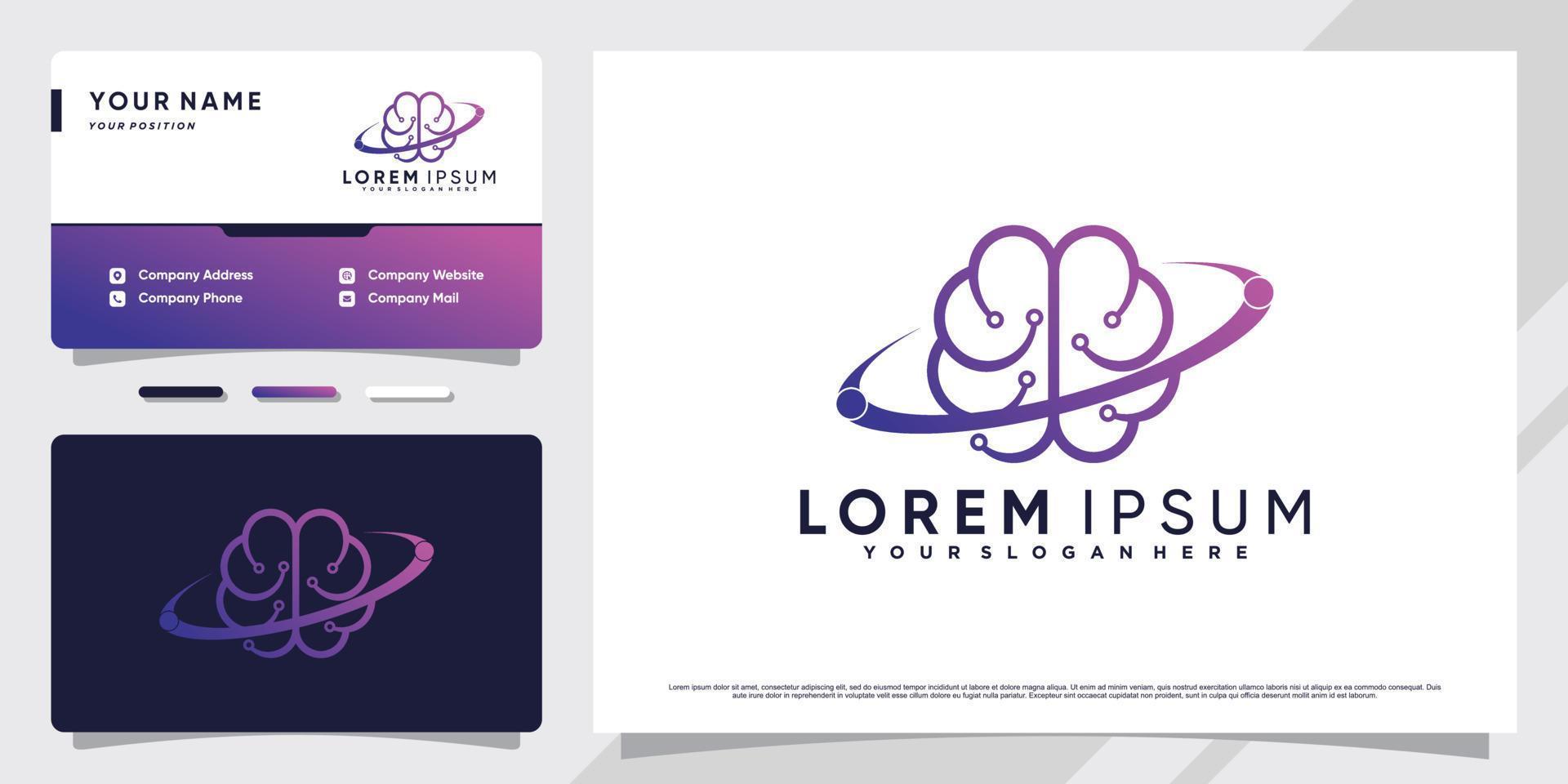 tecnologia de design de logotipo de conexão cerebral com conceito exclusivo e vetor premium de cartão de visita