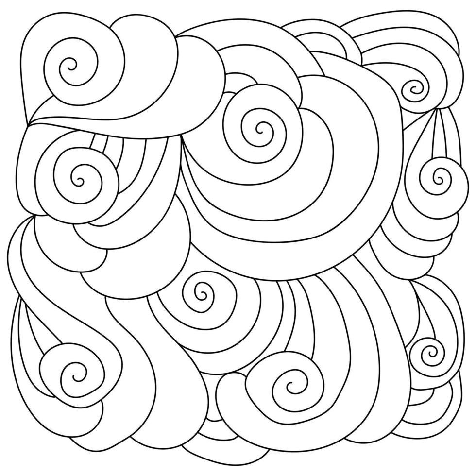 contorno abstrato para colorir com cachos e ondas, padrões meditativos com linhas de fantasia vetor