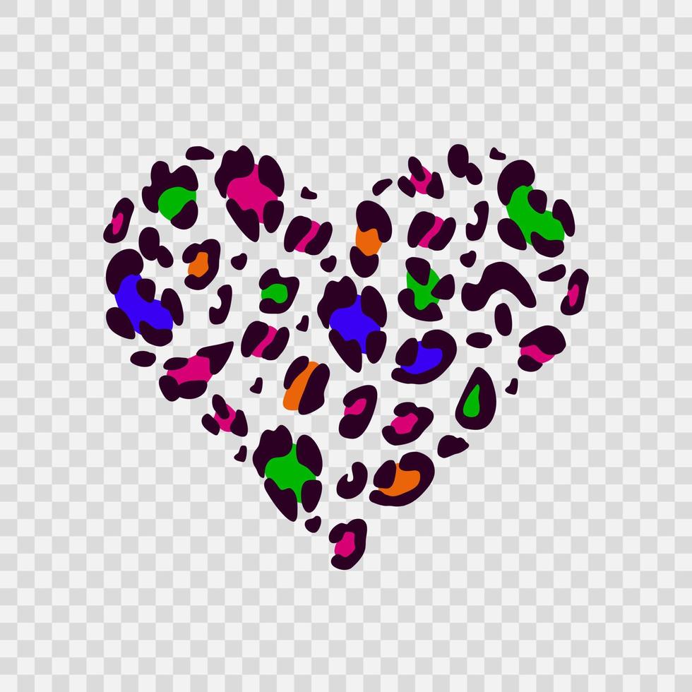 coração de leopardo brilhante. cores do arco-íris. símbolo do amor. para design de blog, banner, pôster, moda, cartão. fundo transparente vetor
