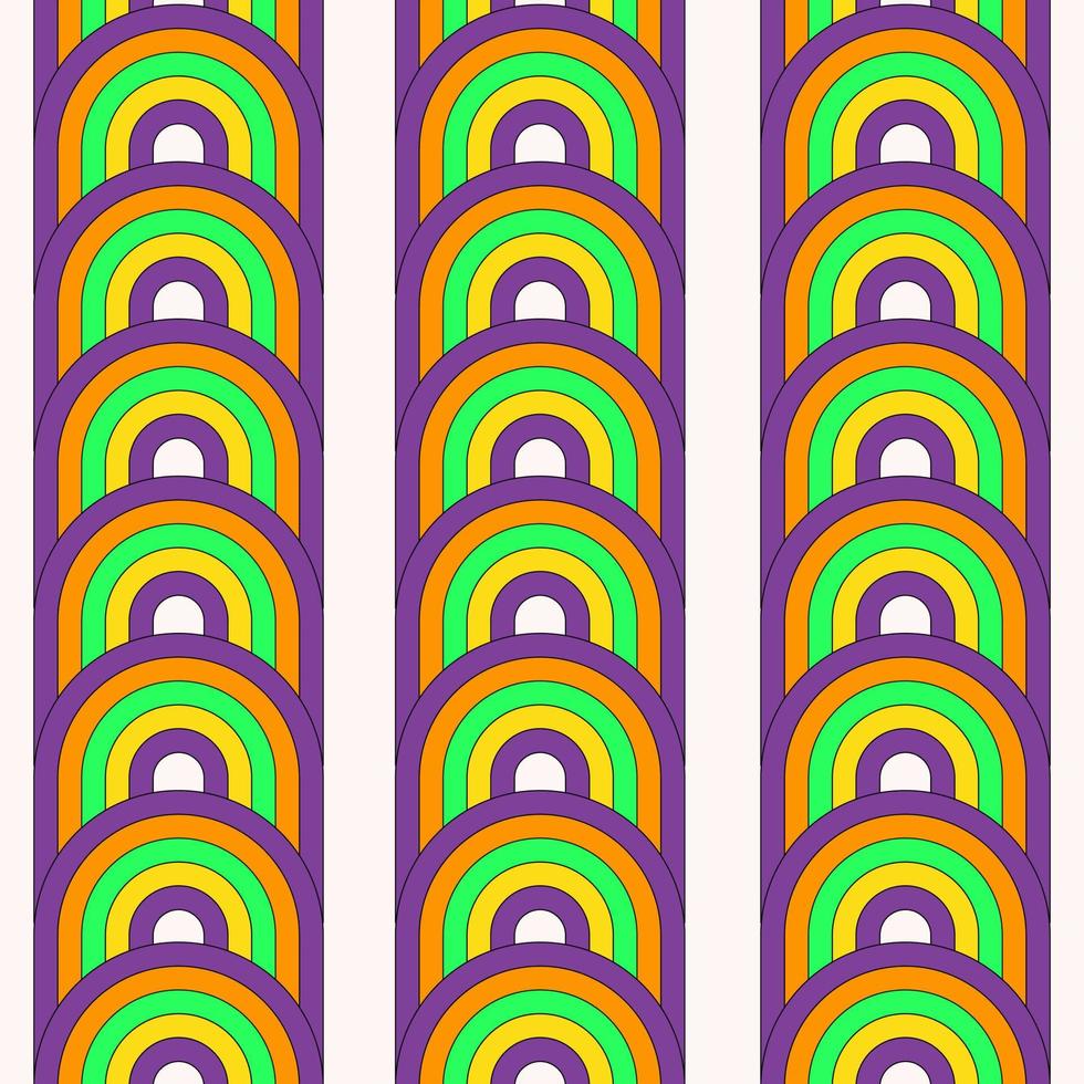 padrão geométrico abstrato sem costura com listras coloridas do arco-íris em estilo retro dos anos 70, 80. cores ácidas. ilustração vetorial moderna vetor
