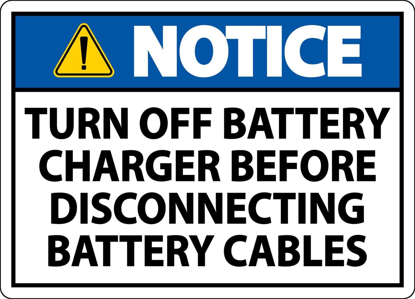 aviso desligue o sinal do carregador de bateria no fundo branco vetor