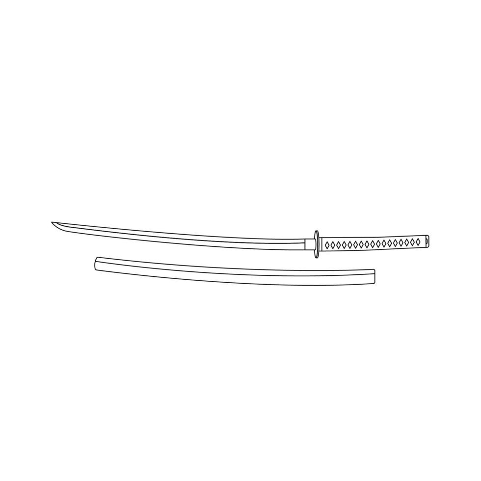 ilustração de ícone de contorno de espada katana em fundo branco isolado vetor