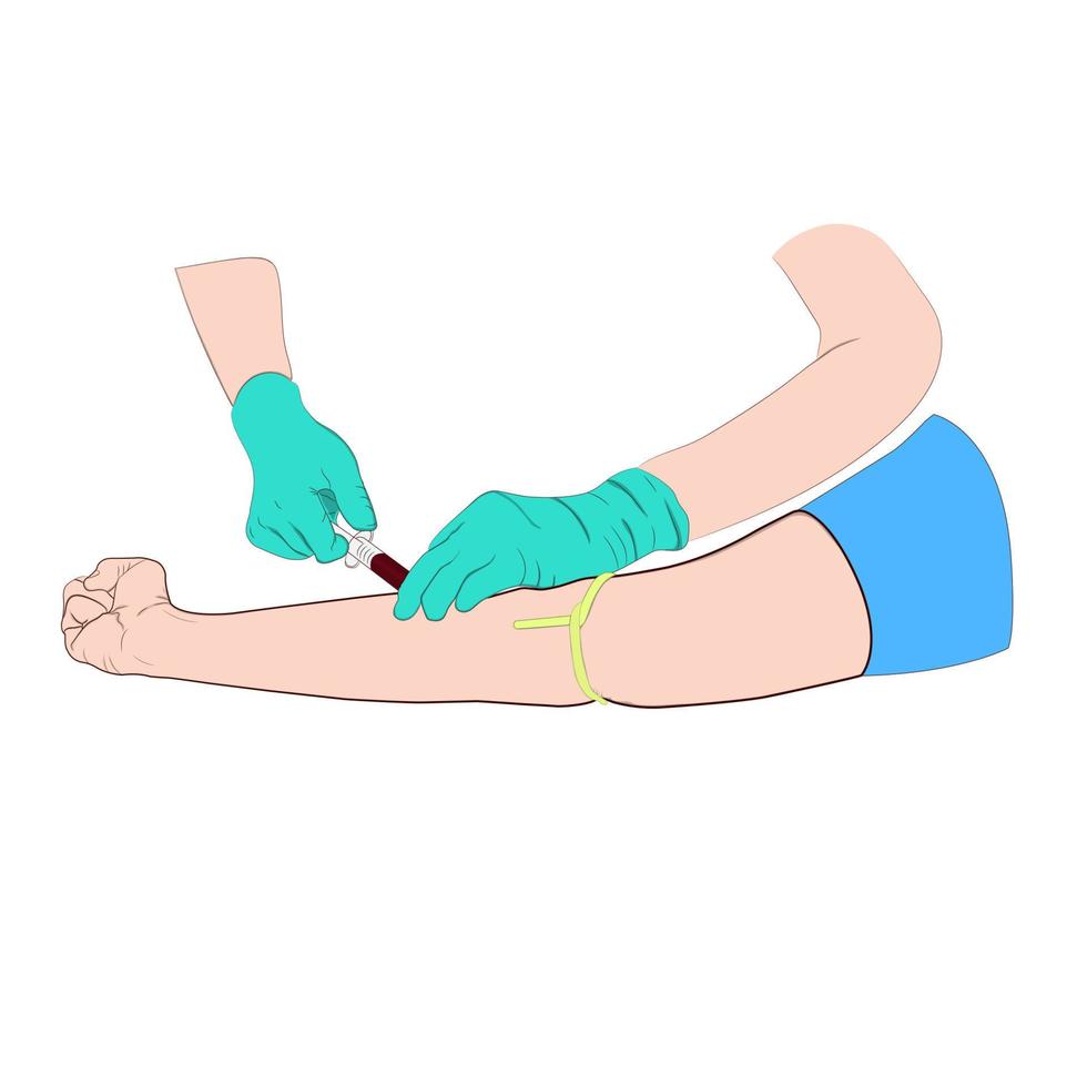 imagem de ilustração vetorial um médico usando uma agulha para tirar sangue de um investigador para verificar o corpo vetor