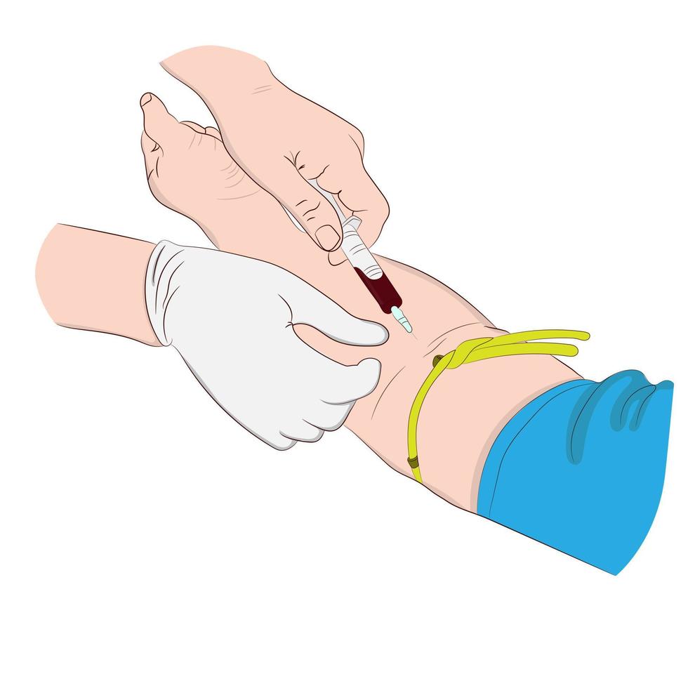 imagem de ilustração vetorial um médico usando uma agulha para tirar sangue de um investigador para verificar o corpo vetor