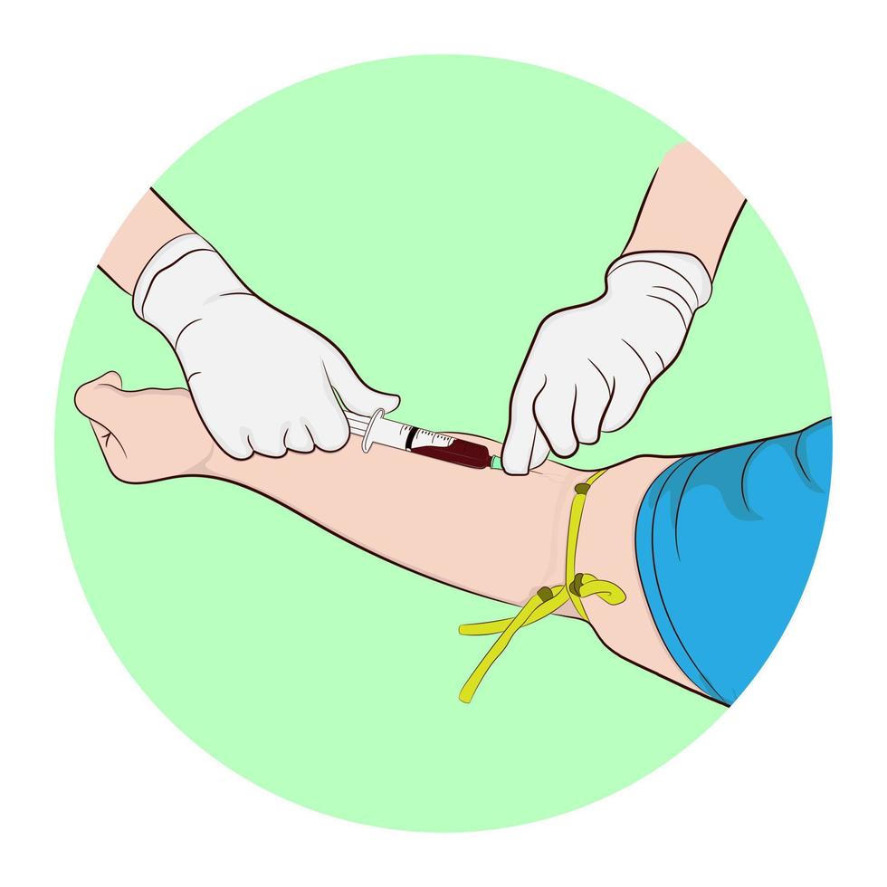 imagem de ilustração vetorial um médico usando uma agulha para tirar sangue de um investigador para verificar o corpo vetor