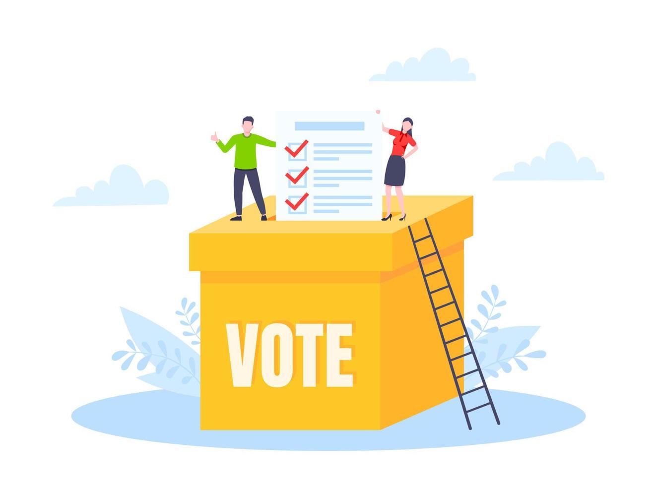 ilustração em vetor design de estilo plano de votação on-line conceito. pessoas minúsculas com pesquisa on-line de votação trabalhando juntos.