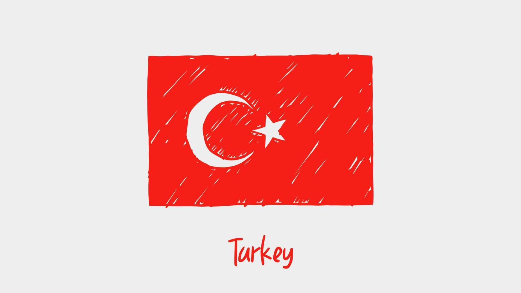 marcador de bandeira nacional da Turquia ou vetor de ilustração de esboço a lápis