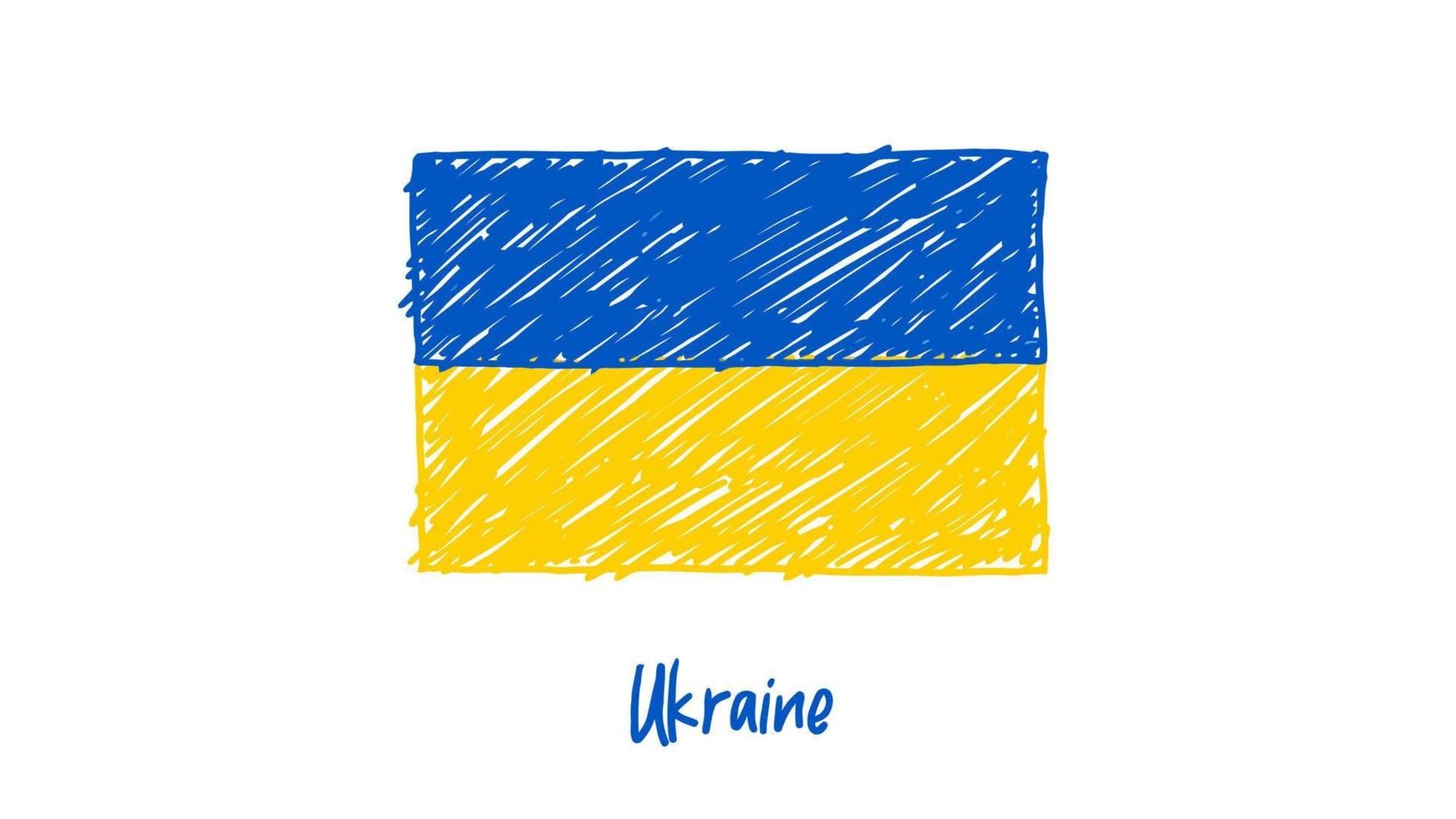 marcador de bandeira nacional da ucrânia ou vetor de ilustração de esboço a lápis