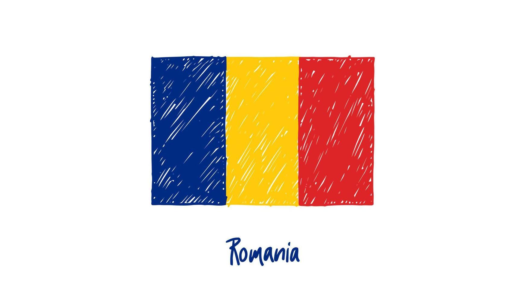 marcador de bandeira nacional da Roménia ou vetor de ilustração de esboço a lápis