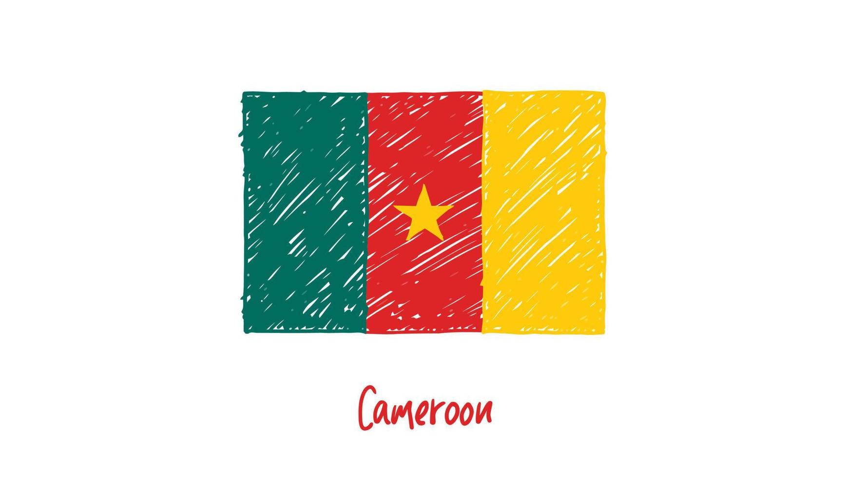 marcador de bandeira nacional de camarões ou vetor de ilustração de esboço a lápis