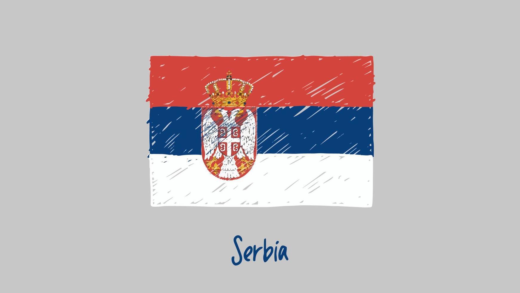 marcador de bandeira nacional da sérvia ou vetor de ilustração de esboço a lápis