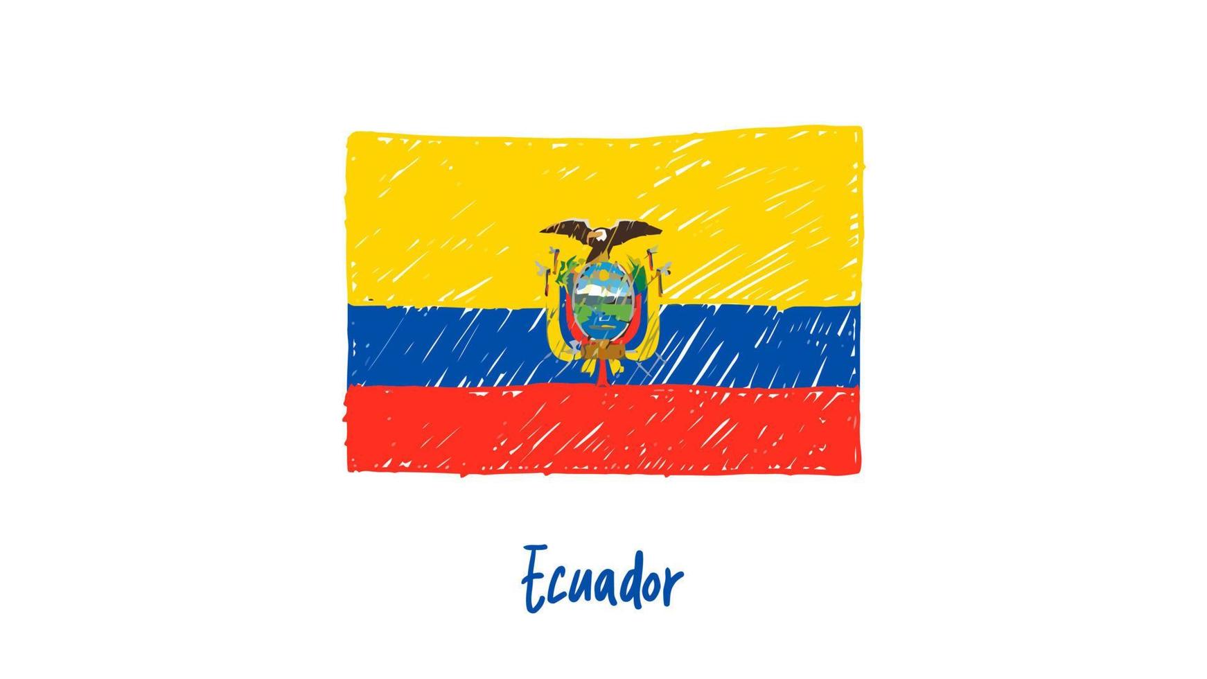marcador de bandeira nacional do equador ou vetor de ilustração de esboço a lápis