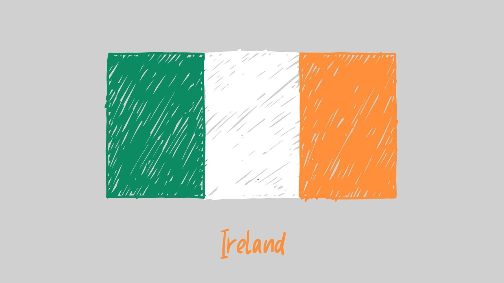 marcador de bandeira do país nacional da irlanda ou vetor de ilustração de esboço a lápis