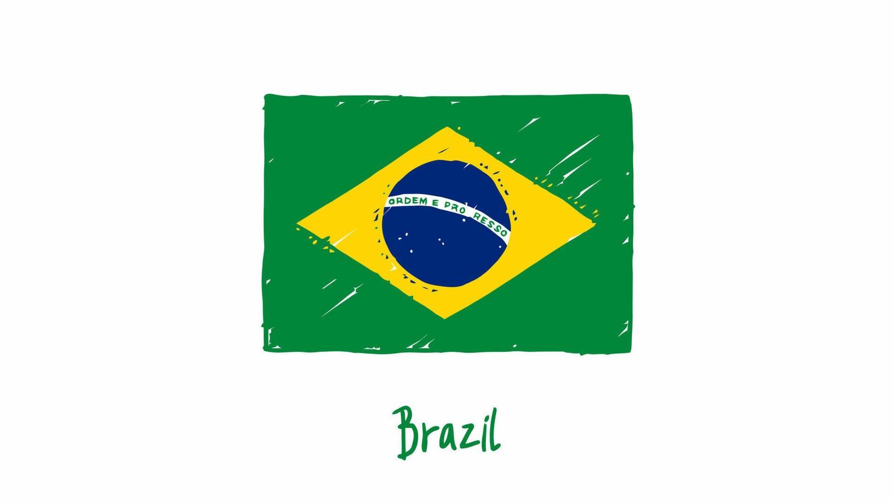 marcador de bandeira do país nacional do brasil ou vetor de ilustração de esboço a lápis