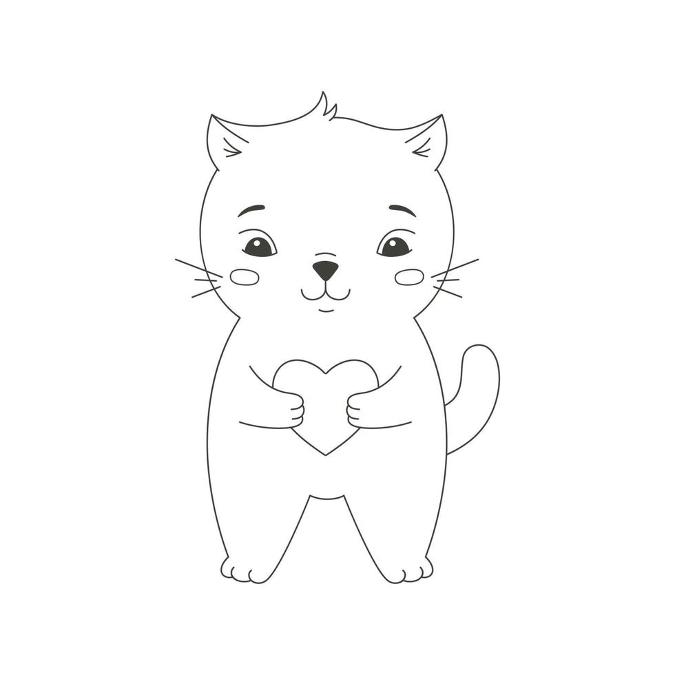 Vector Feliz Bonito Divertido Gatinho Branco Desenho Animado