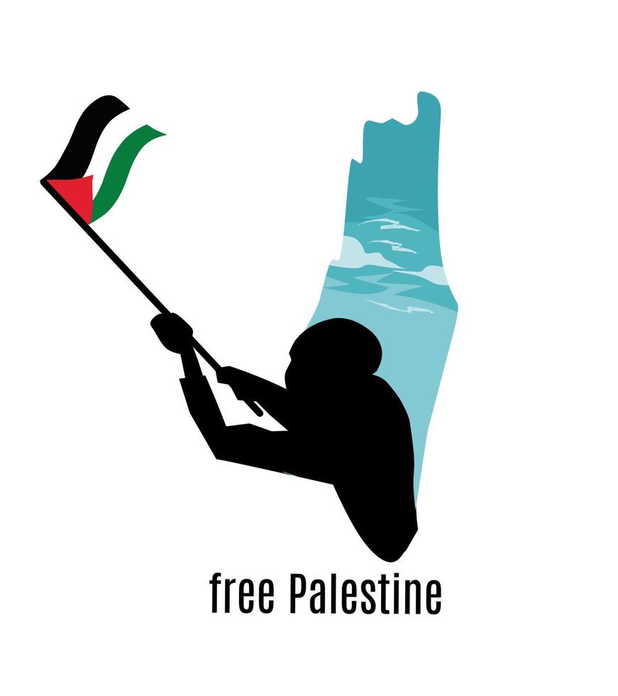 ilustração da silhueta de uma pessoa com uma bandeira da Palestina vetor