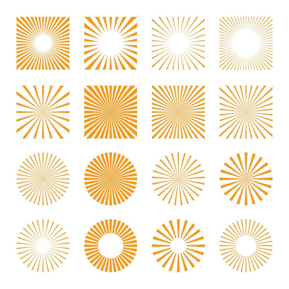 conjunto de fundo starburst de raios de sol. ícones de sunburst definidos para elemento de verão. vetor