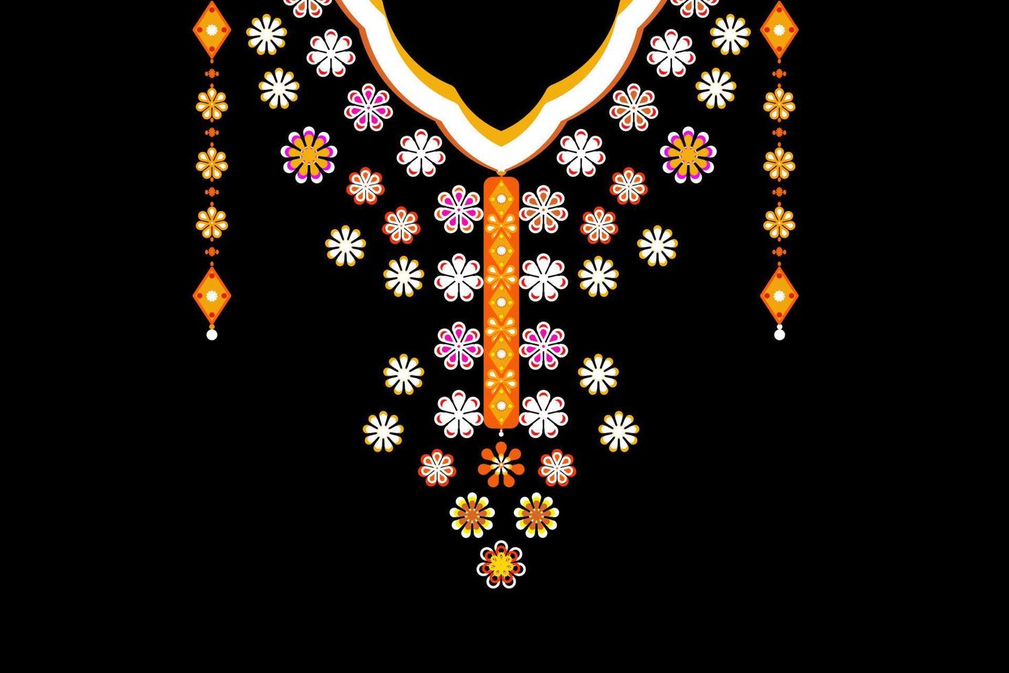 padrão étnico geométrico, moda de design de colar bordado flor para blusa feminina vetor