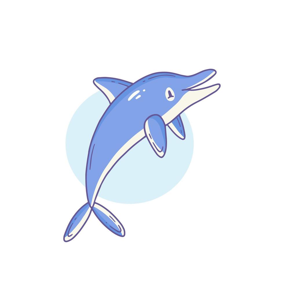 personagem de golfinho rindo bonitinho feliz no estilo doodle. ilustração em vetor animal isolado.