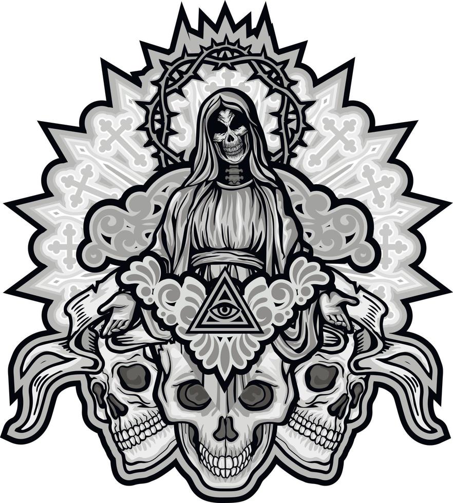 santa morte, dia dos mortos, esqueleto, camisetas de design vintage grunge vetor